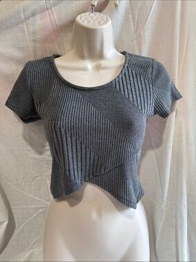 Charlotte Russe Gray Short Sleeve Ribbed Crop Top
